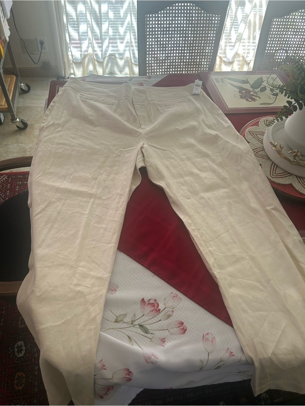 Maeve Beige Straight-Leg Pants